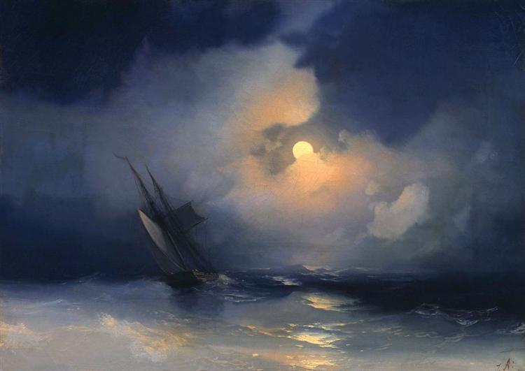 Storm at Sea on a Moonlit Night - Ivan Aivazovsky