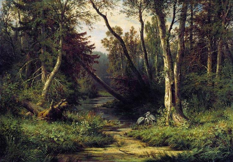 Лесной пейзаж с цаплями, 1870 - Иван Шишкин