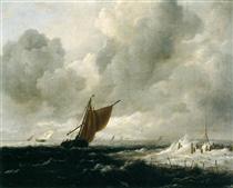 Stormy Sea with Sailing Vessels - 雷斯達爾