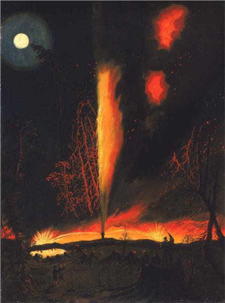 Burning Oil Well at Night, near Rouseville, Pennsylvania, 1861 - James Hamilton