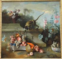 Still Life with Monkey, Fruits, and Flowers - Jean-Baptiste Oudry