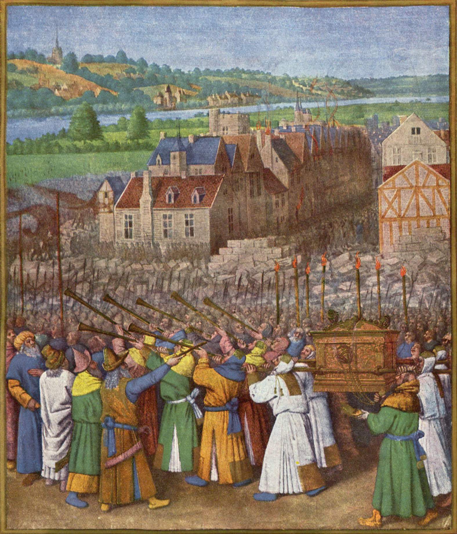 The Conquest of Jericho by Jean Fouquet, Joshua 6:20, Bible.Gallery
