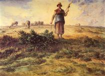 A Shepherdess And Her Flock - 米勒