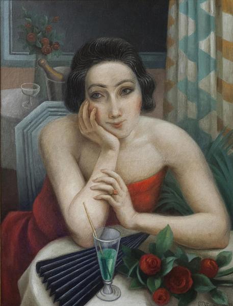 Jeune Femme Pensive aux Roses Rouges, 1923 - 讓·梅金傑