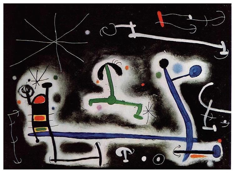 Characters and Birds Party for the Night That Is Approaching, 1968 - Joan Miró