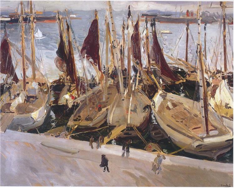 Boats in the Port, Valencia, 1904 - 霍金‧索羅亞