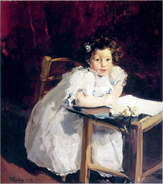 Elena at her desk, 1898 - Хоакин Соролья