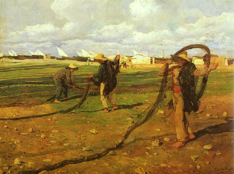 Fishermen pull in the nets, 1896 - Хоакін Соролья