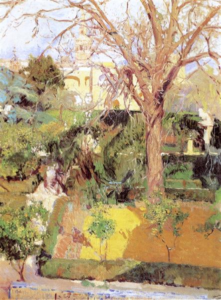 Gardens of the Alcázar of Seville in Wintertime, 1908 - 霍金‧索羅亞