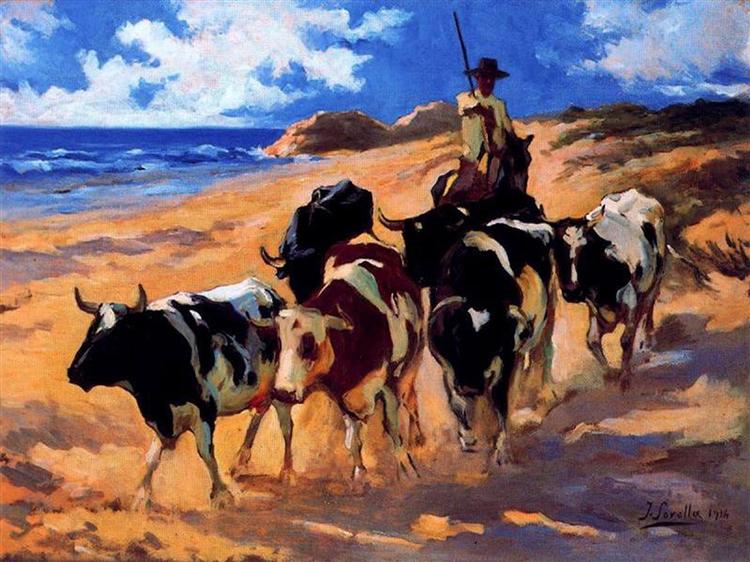 Oxen at the Beach, 1916 - 霍金‧索羅亞