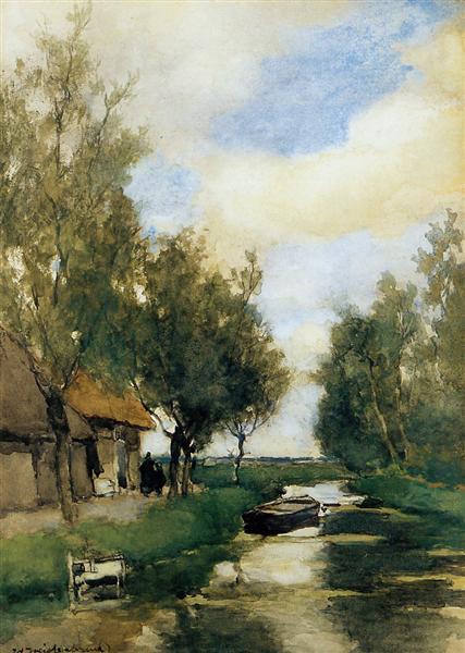 Farm on polder canal - Johan Hendrik Weissenbruch