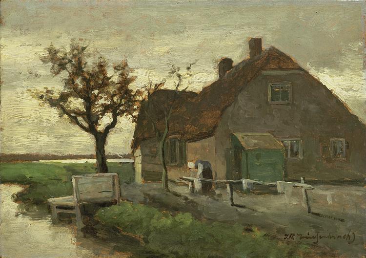 Farmhouse on a canal - Johan Hendrik Weissenbruch