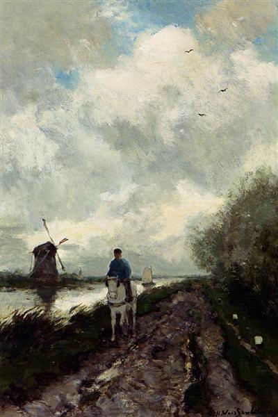 On The Tow Path Along The River Amstel - Jan Hendrik Weissenbruch