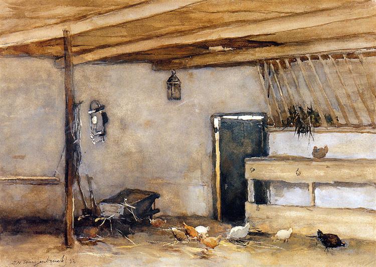 Stable with chickens - Johan Hendrik Weissenbruch