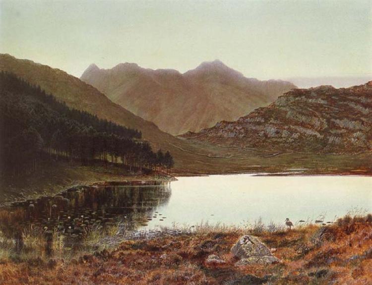 Blea tarn at first light, Langdale pikes in the distance, 1865 - Джон Эткинсон Гримшоу