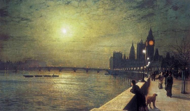 Reflections on the Thames, Westminster, 1880 - Джон Эткинсон Гримшоу