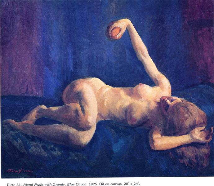 Blond Nude with Orange, Blue Couch, 1925 - John French Sloan