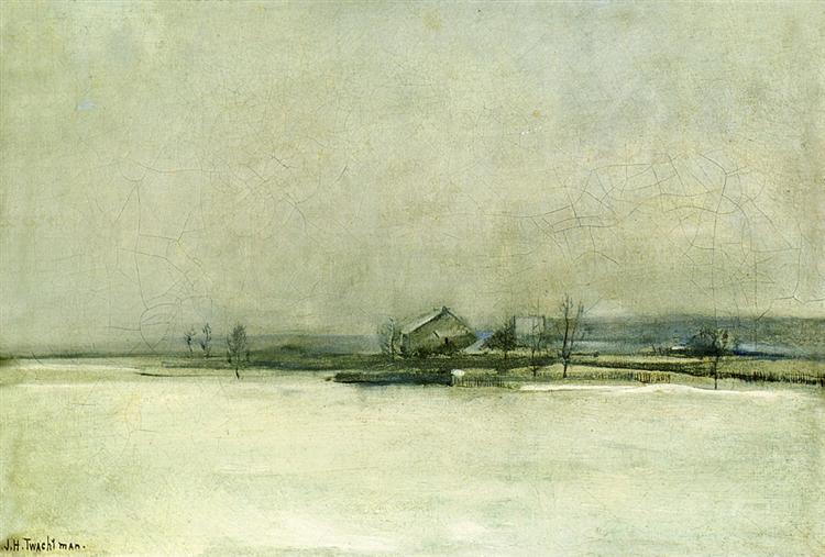 Winter Landscape with Barn, c.1885 - Джон Генри Твахтман (Tуоктмен)
