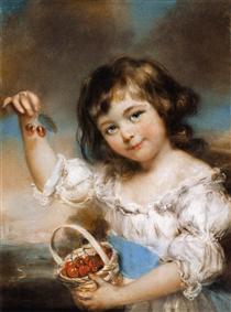Small Girl Presenting Cherries - John Russell