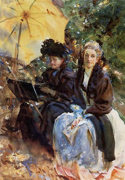 Miss Wedewood and Miss Sargent Sketching, 1908 - Джон Сингер Сарджент