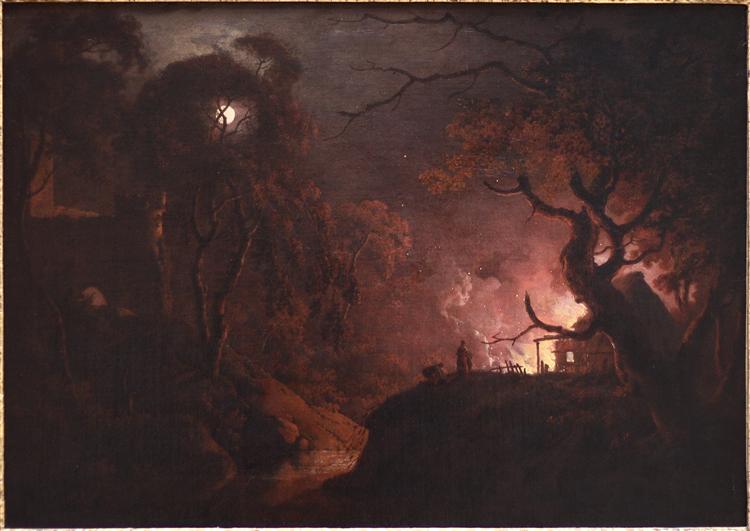 Cottage on Fire at Night - Joseph Wright