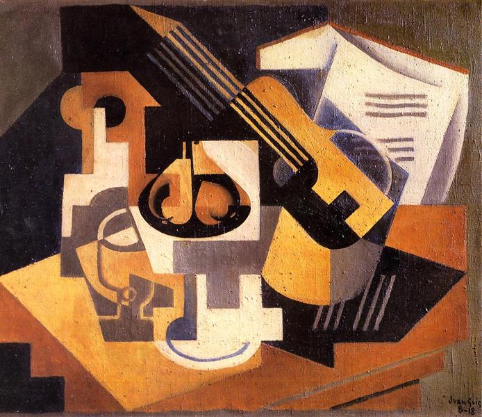 Guitar and Fruit Bowl on a Table, 1918 - Хуан Грис