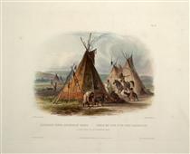 A Skin Lodge of an Assiniboin Chief, plate 16 from Volume 1 of 'Travels in the Interior of North America' - Карл Бодмер