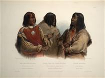 Chief of the Blood Indians, War Chief of the Piekann Indians and a Koutani Indian, plate 46 from Volume 2 of 'Travels in the Interior of North America' - Karl Bodmer