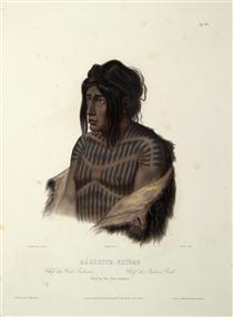 Mahsette-Kuiuab, Chief of the Cree Indians, plate 22 from volume 1 of `Travels in the Interior of North America' - Карл Бодмер