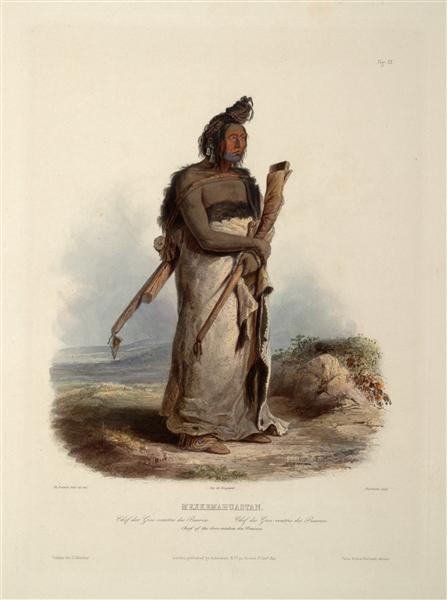 Mexkemahuastan, Chief of the Gros-Ventres of the Prairies, plate 20 from Volume 1 of 'Travels in the Interior of North America', 1843 - Karl Bodmer
