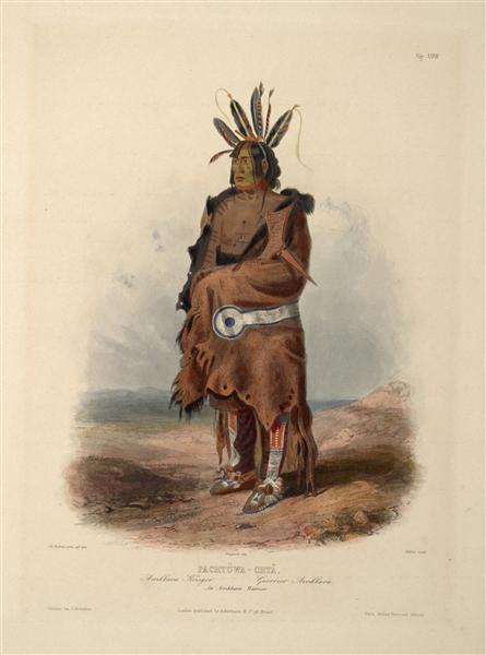 Pachtuwa-Chta, an Arrikkara Warrior, plate 27 from Volume 1 of 'Travels in the Interior of North America', 1843 - Карл Бодмер