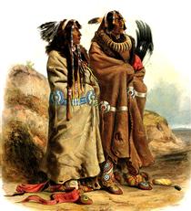 Sih-Chida and Mahchsi-Karehde, Mandan Indians, plate 20 from Volume 2 of 'Travels in the Interior of North America' - Карл Бодмер