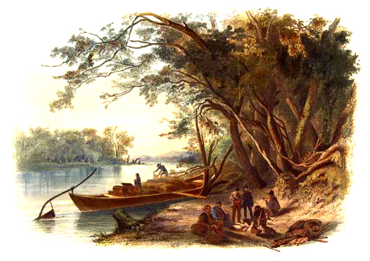The party in which Karl Bodmer was traveling stopped to camp along the Missouri River in North Dakoon, 1833 - Karl Bodmer