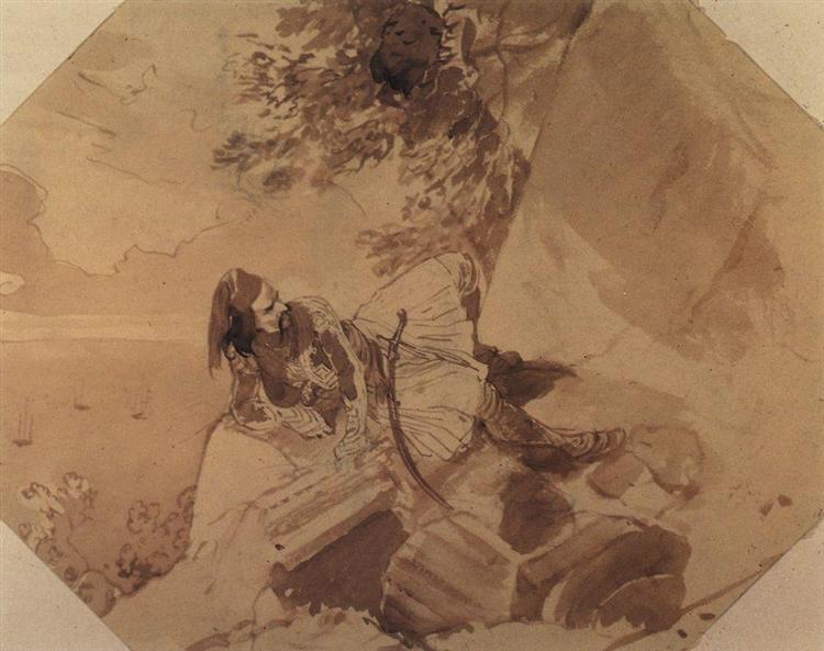 Greek lying on a rock, 1835 - Карл Брюллов