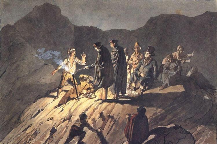 Participants of the expedition to Mount Vesuvius, 1824 - Карл Брюллов
