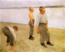 Boys Throwing Pebbles into the River - Karoly Ferenczy