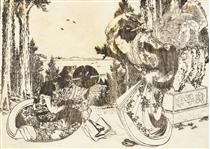 An older woman hits another woman with her shoe - Katsushika Hokusai