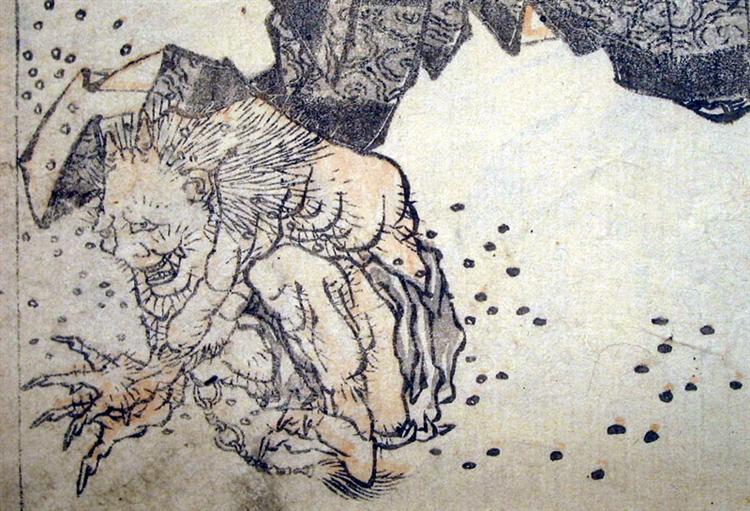 Oni pelted by beans - Hokusai