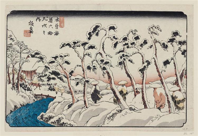 No. 15, Itahana, from the series The Sixty-nine Stations of the Kisokaidô Road (Kisokaidô rokujûkyû tsugi no uchi), 1838 - Keisai Eisen