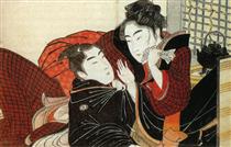 A scene from the 'Poem of the Pillow' - Utamaro