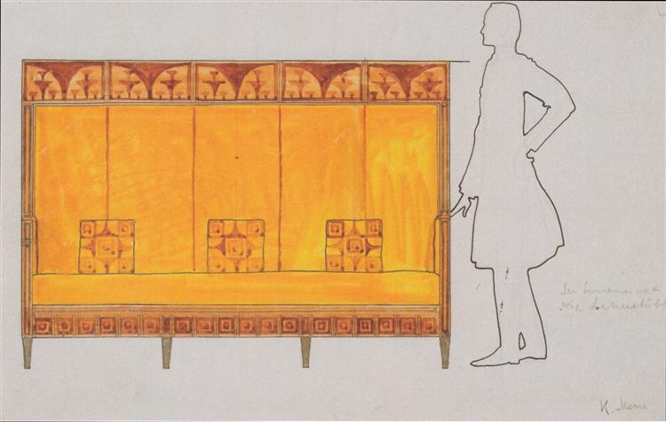 Draft drawings for the breakfast room of the apartment Eisler Terramare, proportion of study seat, 1903 - Коломан Мозер