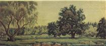 Landscape with oaks and willows - Костянтин Богаєвський