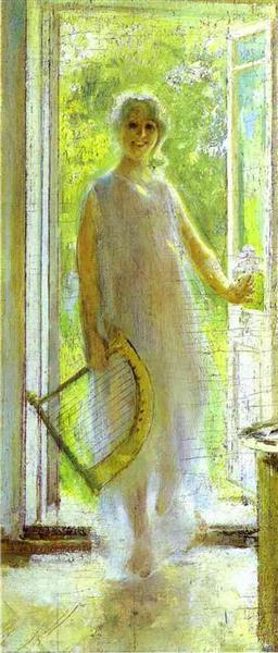 Young Woman on the Threshold - Konstantin Alexejewitsch Korowin