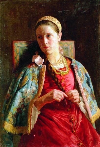 Portrait of the Young Lady in Russian Costume, c.1880 - Konstantin Makovsky