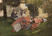 Asleep on the Grass Young Woman - Constantin Somov
