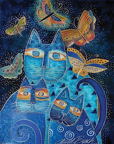 Blue Cats with Butterflies - Лорел Бьорч
