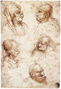 Five caricature heads - Léonard de Vinci