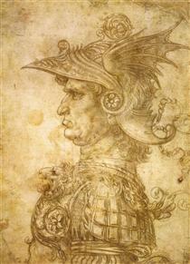 Profile of a warrior in helmet - Леонардо да Винчи