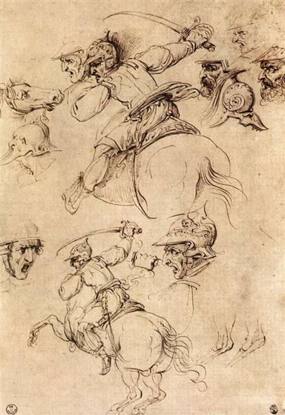 Study of battles on horseback, c.1504 - Léonard de Vinci