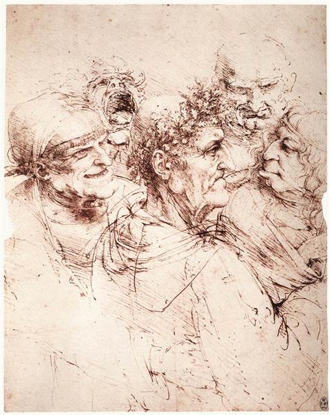 Study of five grotesque heads, c.1494 - Léonard de Vinci